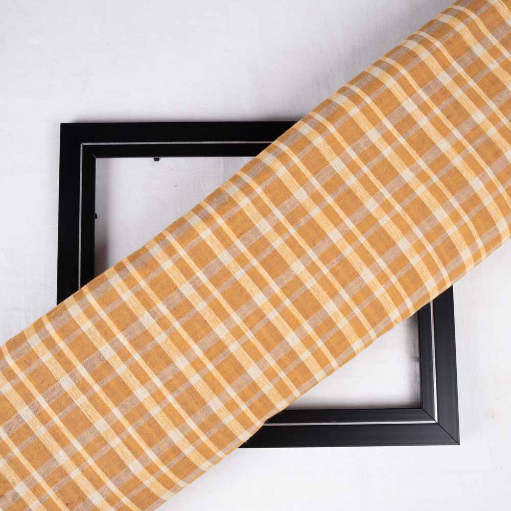 Check Mustard Pure Cotton 95 GSM Handwoven Fabric
