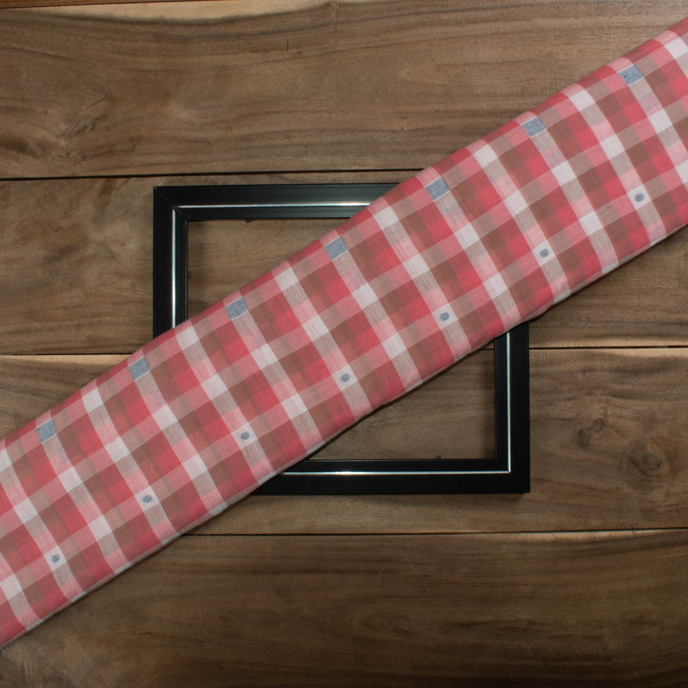 Check Multicolor Jamdani Pure Cotton 55 GSM Handwoven Fabric 354