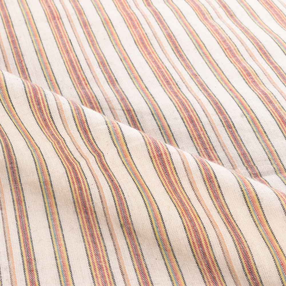 STRIPE MULTICOLOUR PURE COTTON 108 GSM HANDWOVEN FABRIC