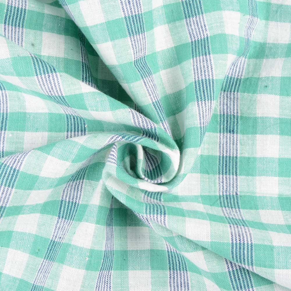 Check Green Khadi Fabric - 108 GSM Handspun & Handwoven