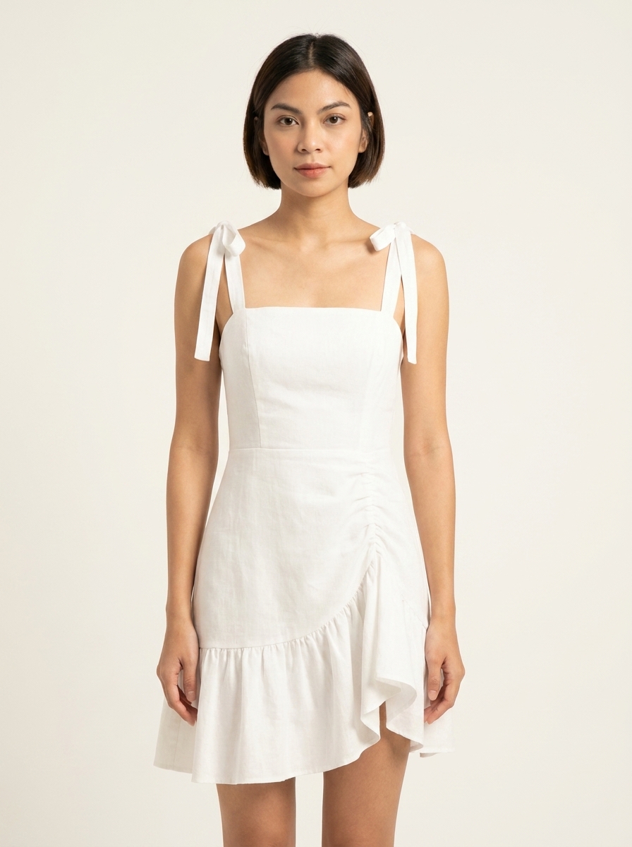 Pull Up Gathered Dress With Tie Up Straps