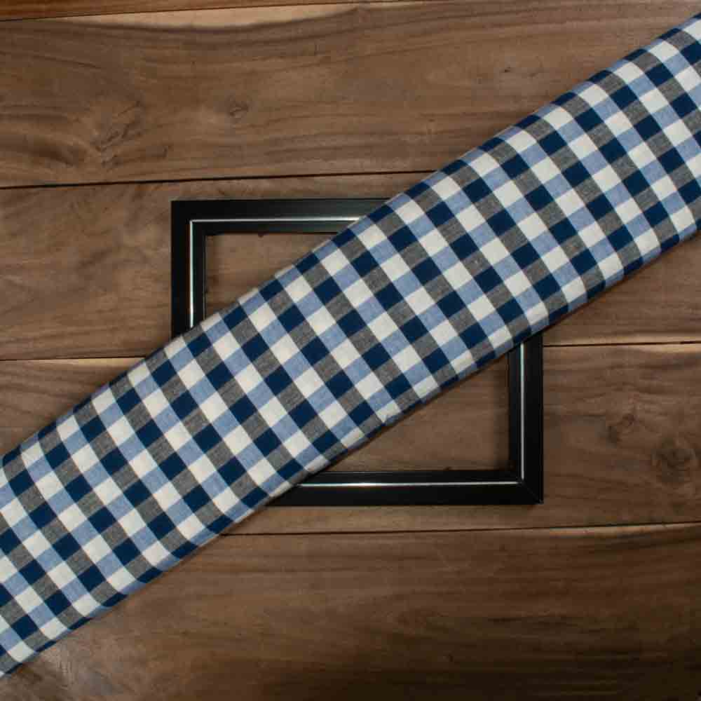 Check White Navy Blue Pure Cotton 110 GSM Handwoven Fabric 739