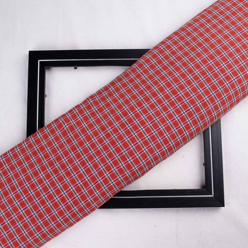 Check Red Blue Pure Cotton 86 GSM Handwoven Fabric
