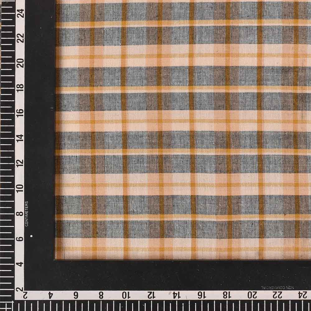 CHECK CREME BLACK PURE COTTON 102 GSM HANDWOVEN FABRIC