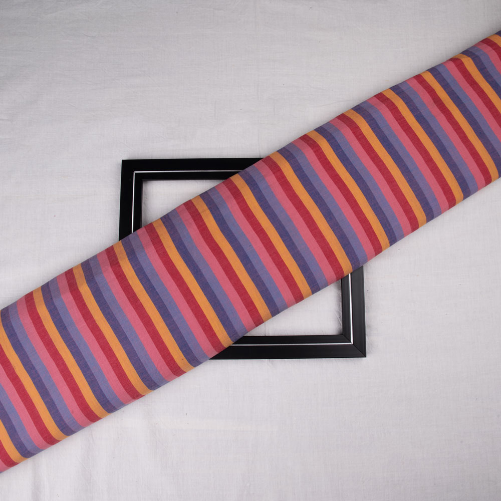 Stripe Mulricolour Pure Cotton 86 GSM Handwoven Fabric