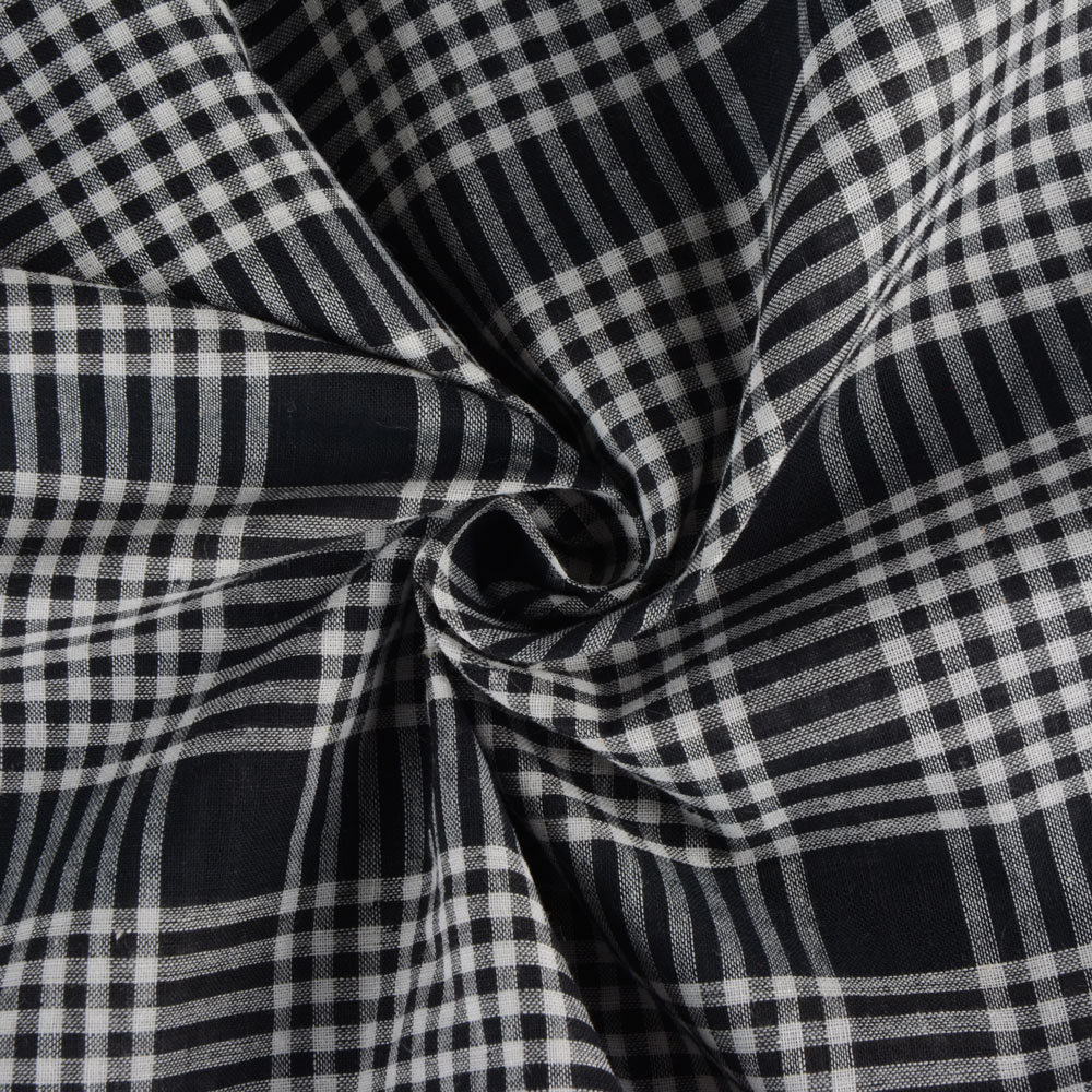 Check Black & White Pure Cotton 60 GSM Handwoven Fabric