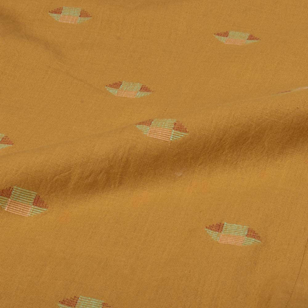 Geometric Mustard Jamdani Pure Cotton 100 GSM Handwoven Fabric