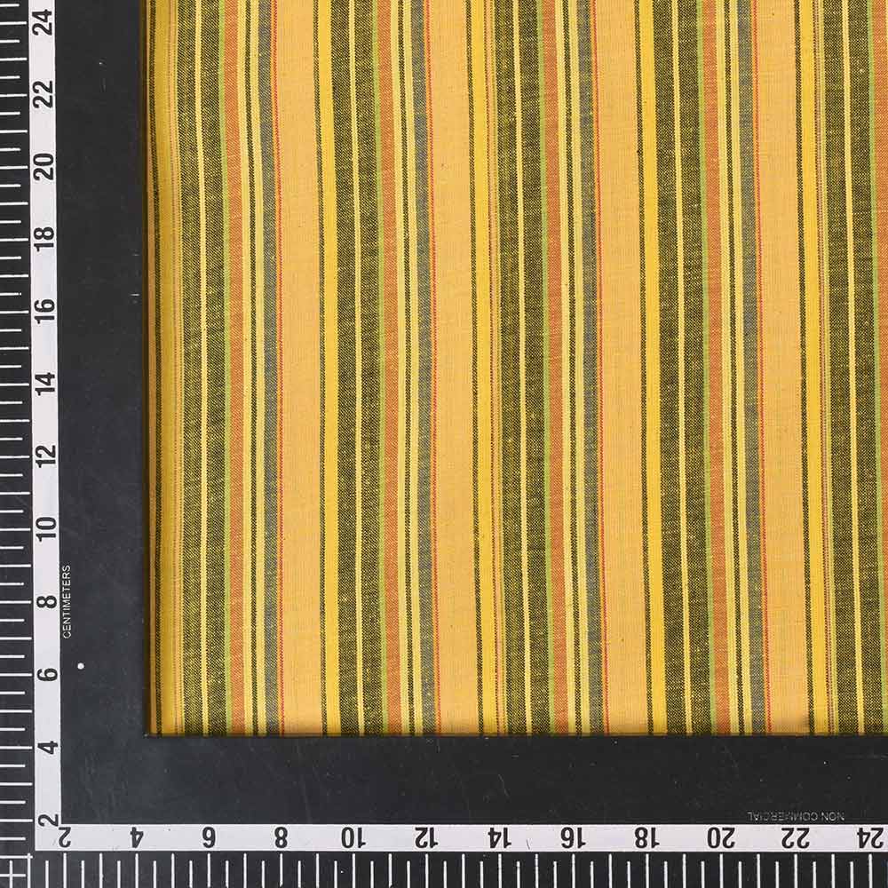STRIPE YELLOW MULTICOLOUR PURE COTTON 97 GSM HANDWOVEN FABRIC