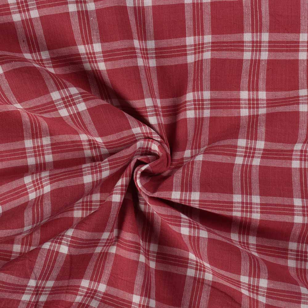 Check Pink White Pure Cotton 110 GSM Handwoven Fabric 512