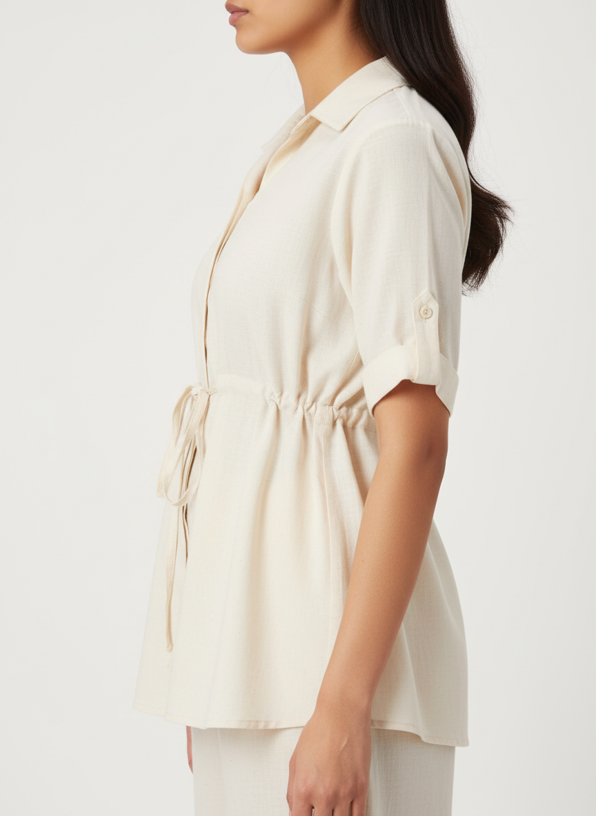 Waist Tied Shirt Top With Half Sleeves