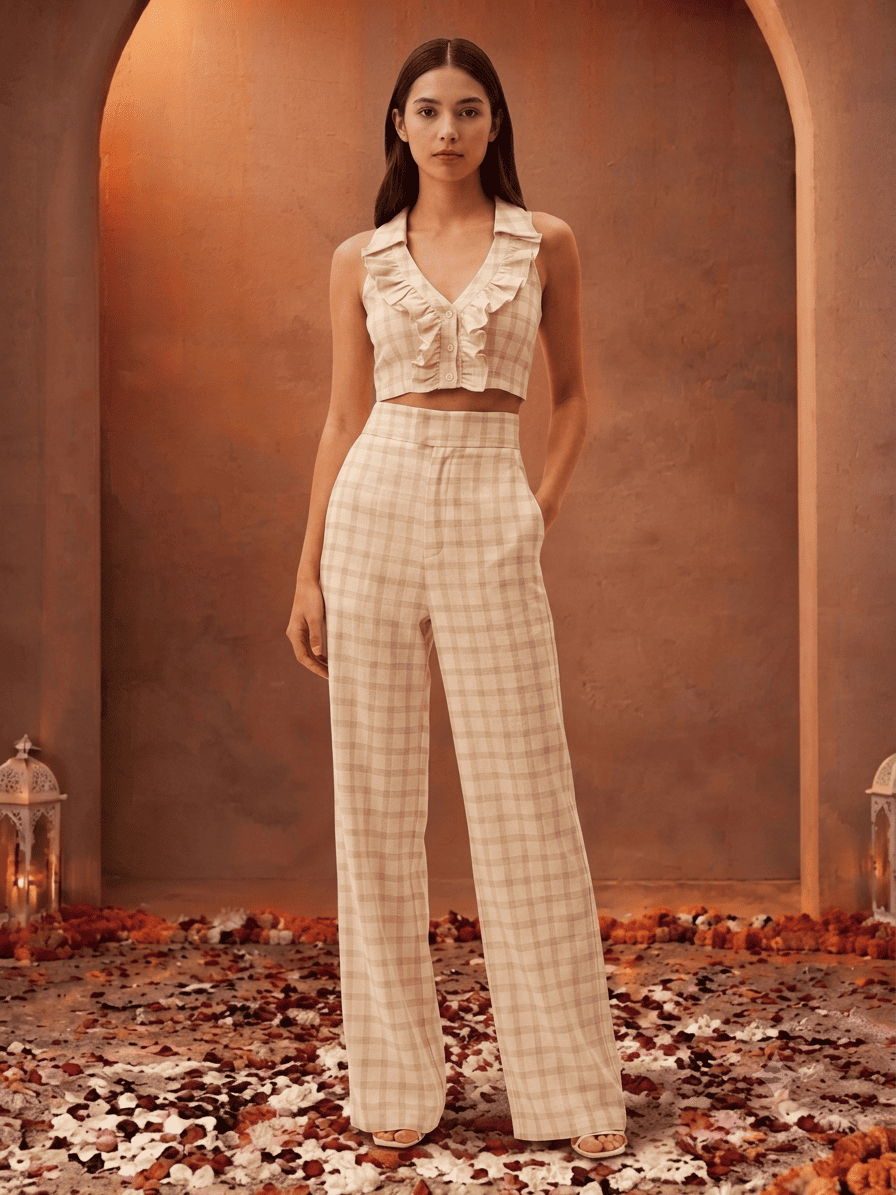 Ruffled Cropped Top & Full Bottoms Co-ord Set