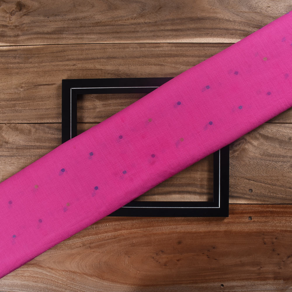 Pink Polka Jamdani Pure Cotton 52 GSM Handwoven Fabric