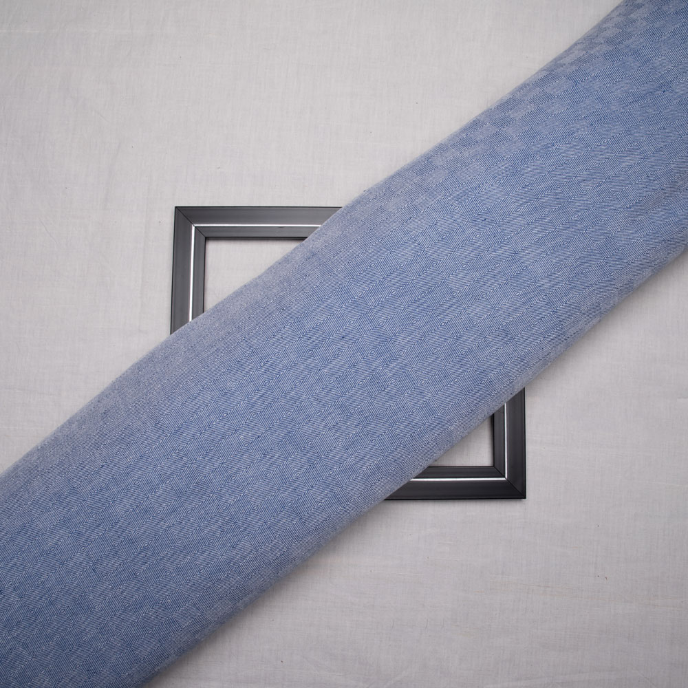 Diamond Twill Blue Jacquard Cotton Khadi 145 GSM Fabric