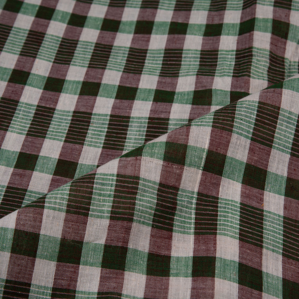CHECK GREEN & BROWN PURE COTTON 65 GSM HANDWOVEN FABRIC