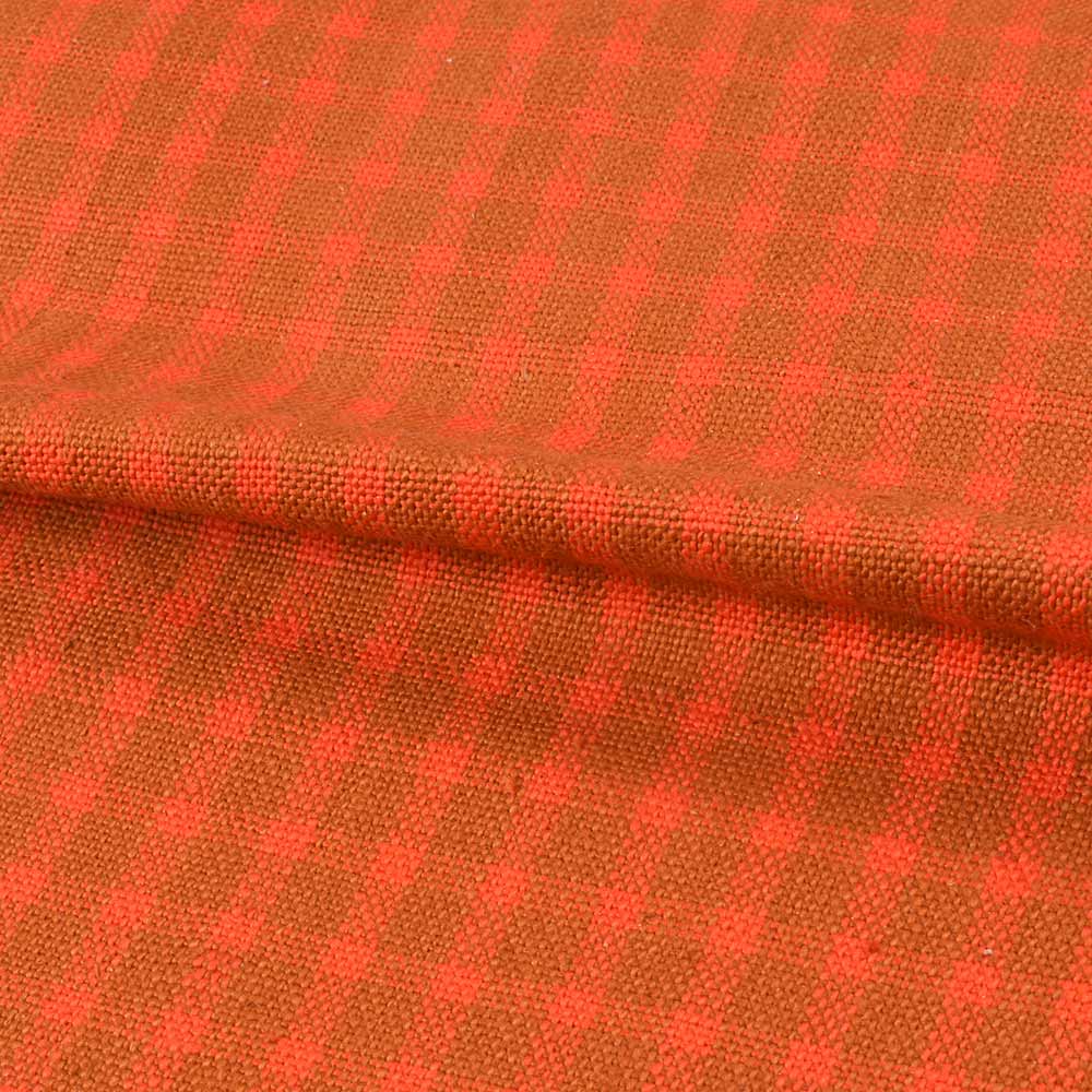 CHECK ORANGE & BROWN PURE KHADI 290 GSM HANDWOVEN FABRIC
