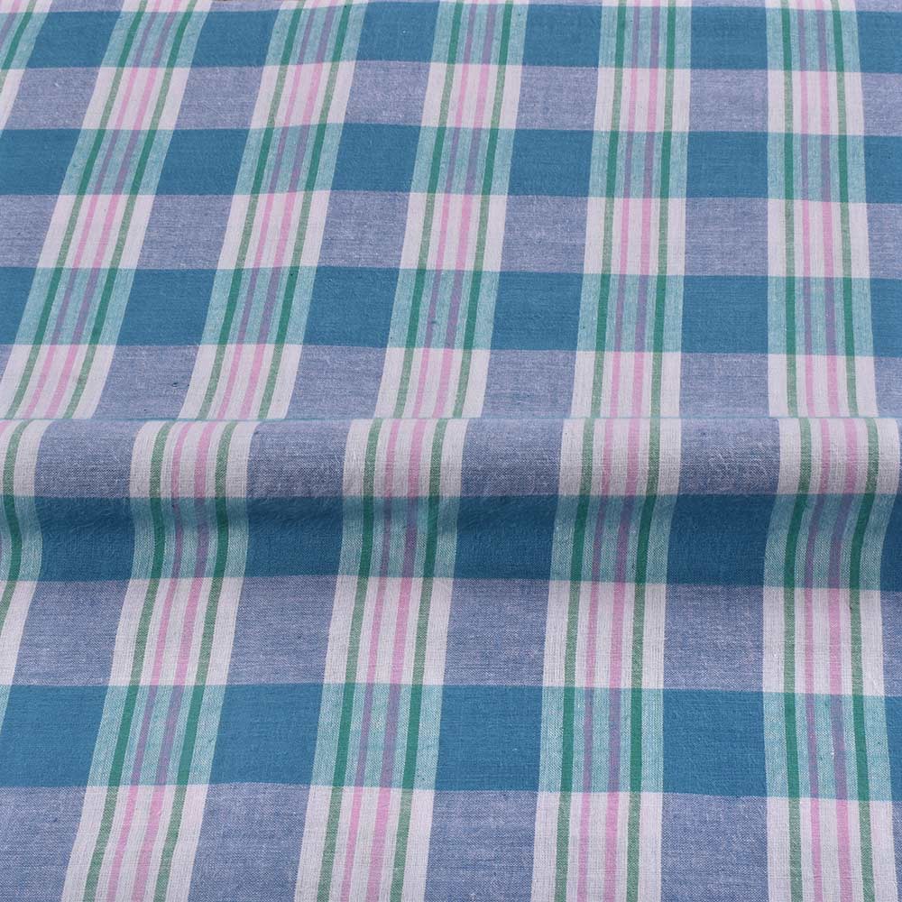CHECK BLUE & WHITE PURE COTTON 75 GSM HANDWOVEN FABRIC