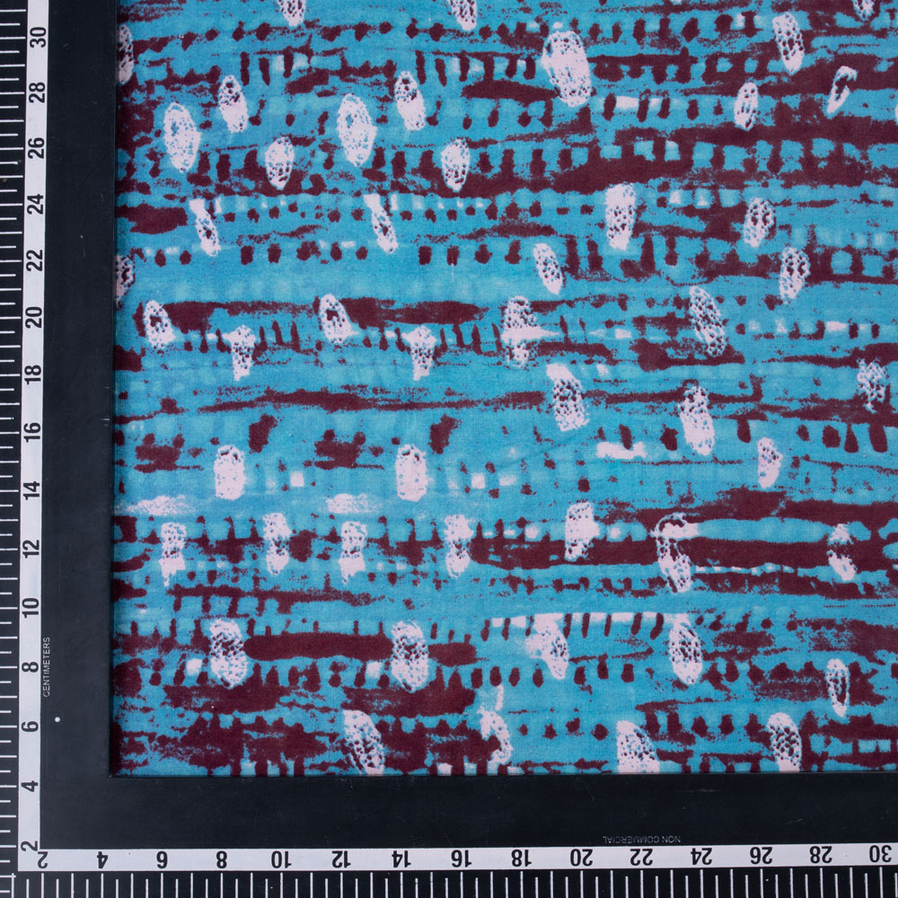 ABSTRACT BLUE SCREENPRINTED COTTON KHADI 125 GSM HANDWOVEN FABRIC