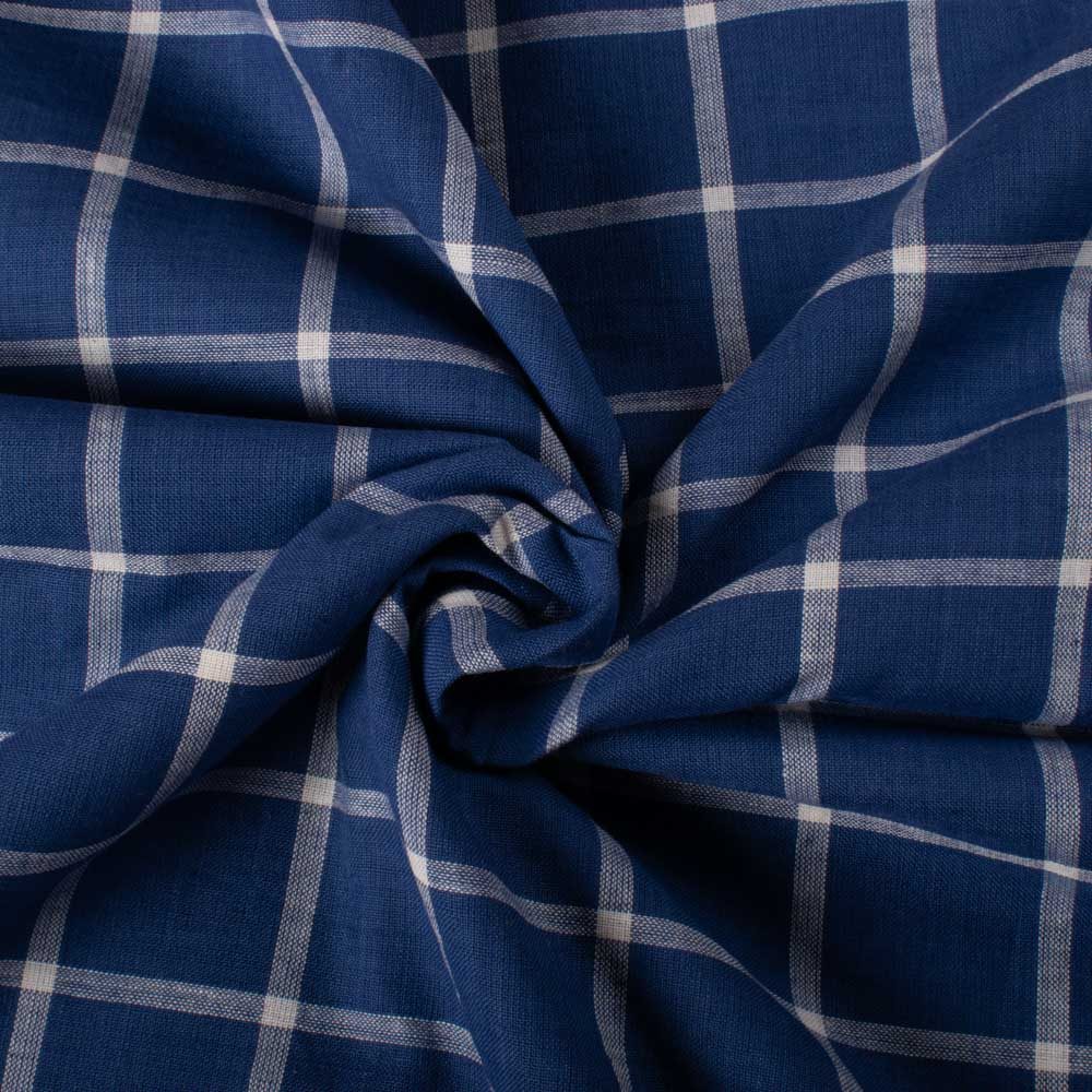 Check White & Blue Pure Cotton 95 GSM Handwoven Fabric 885