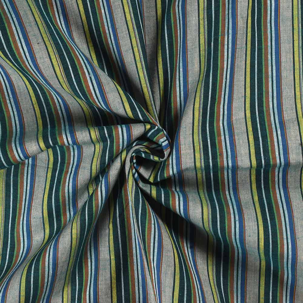 Stripe Green Multicolour Pure Cotton 74 GSM Handwoven Fabric