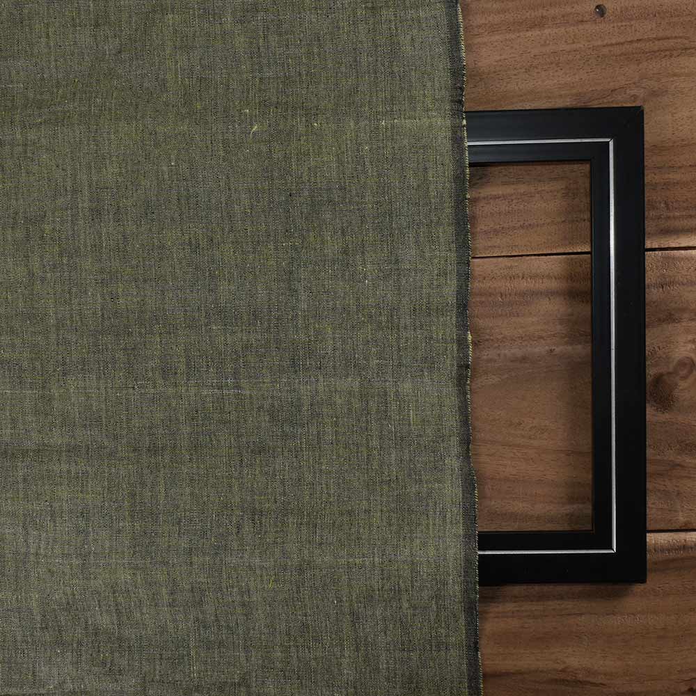 CHAMBRAY OLIVE GREEN KHADI COTTON 158 GSM HANDWOVEN FABRIC