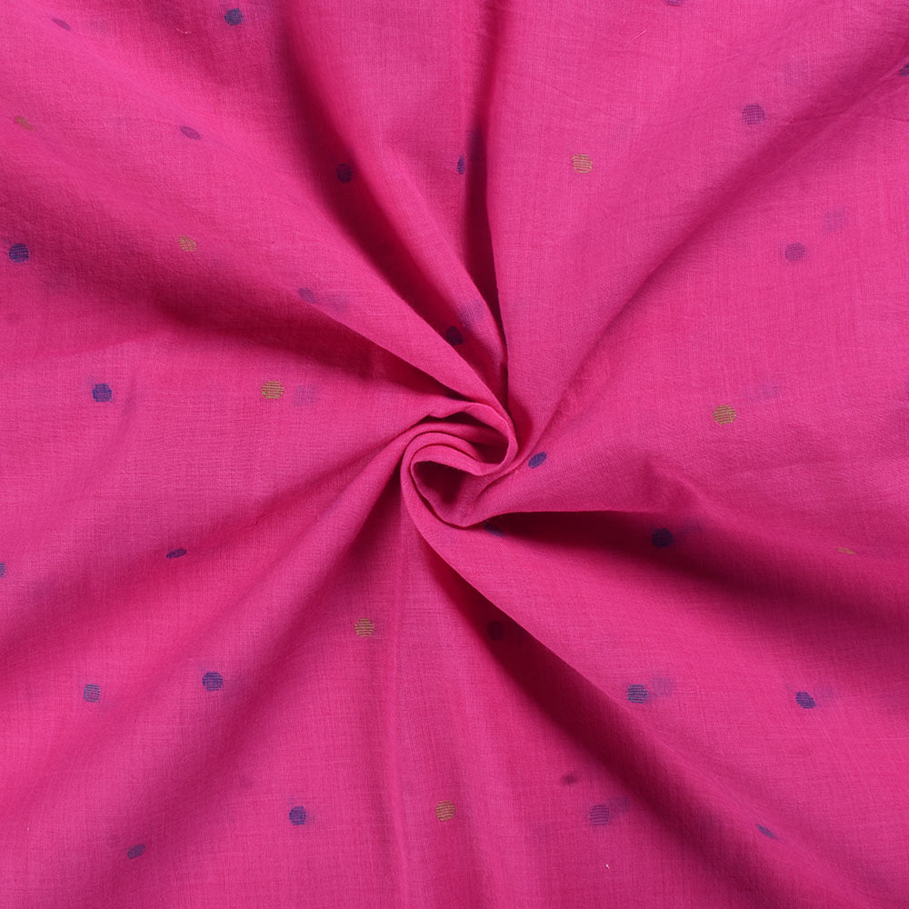 Pink Polka Jamdani Pure Cotton 52 GSM Handwoven Fabric