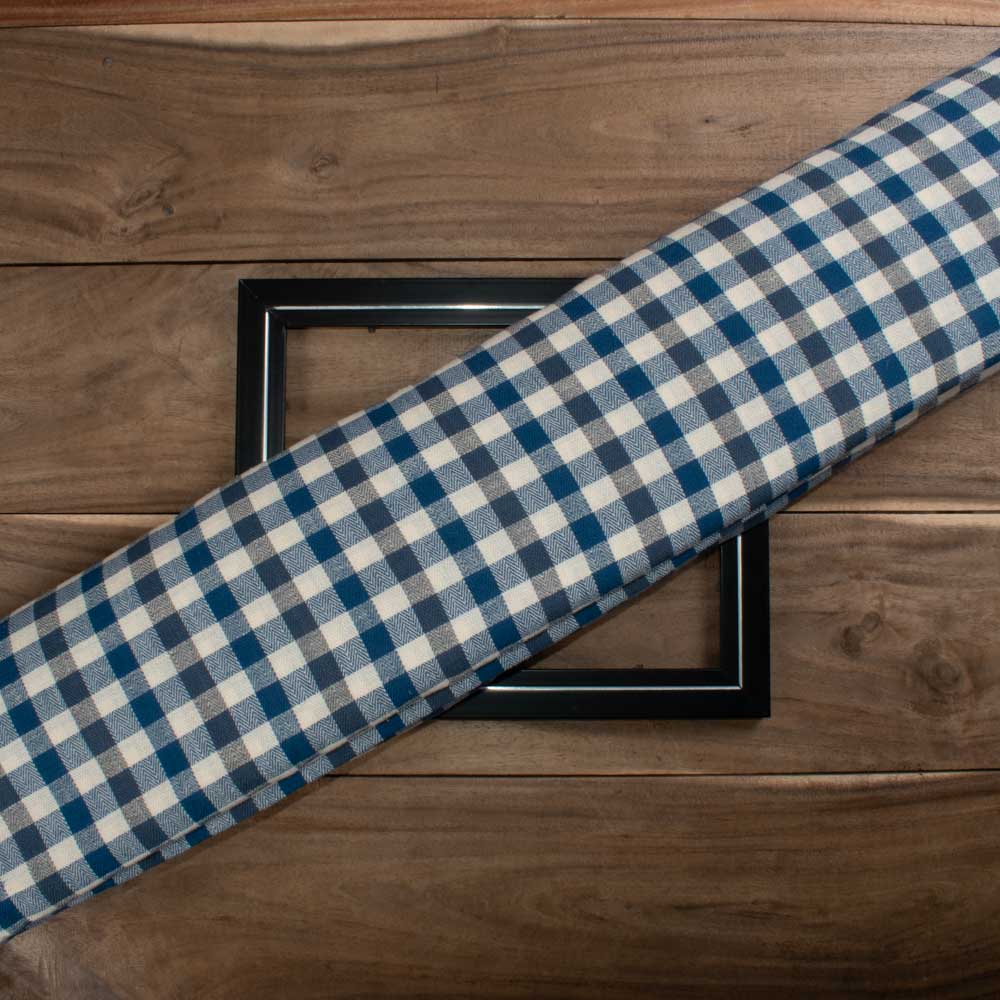 Herringbone Check Blue White and Grey Hemp Cotton 150 GSM Handwoven Fabric