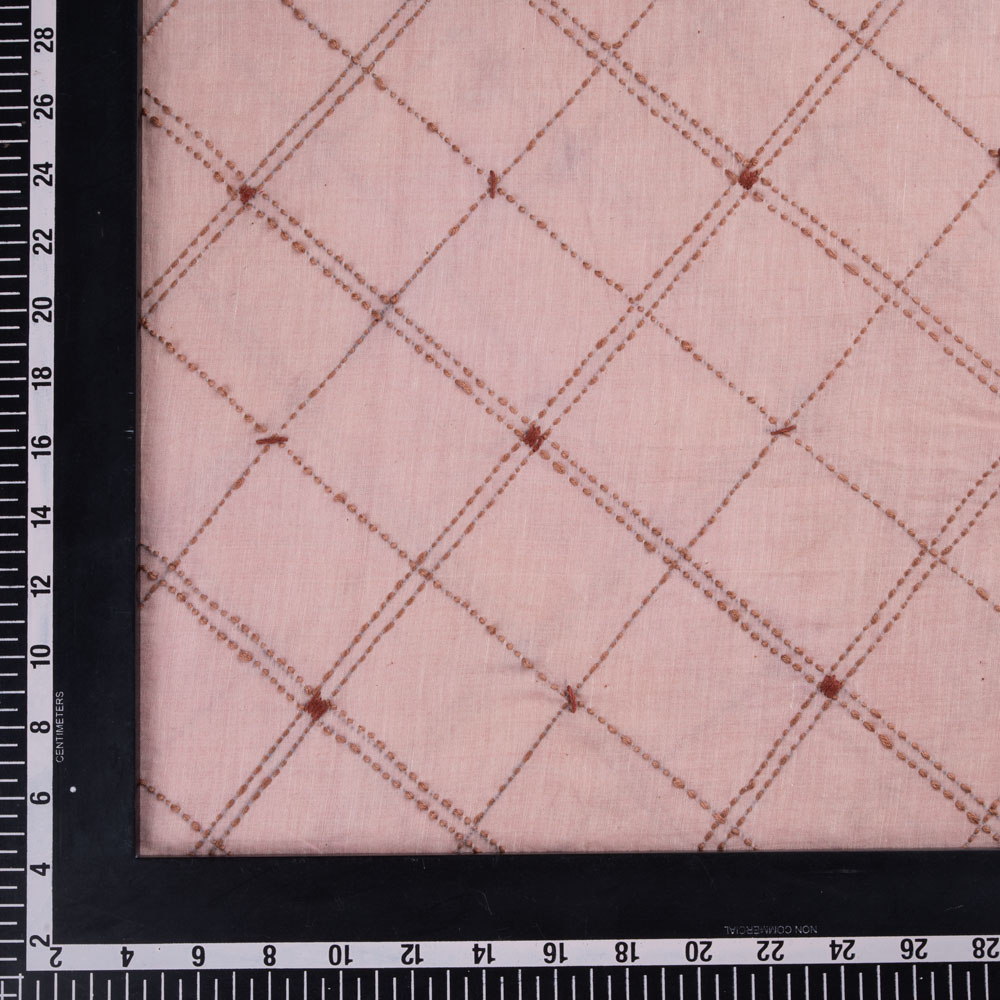 CHECK PINK KANTHA EMBROIDERED KHADI COTTON 86 GSM HANDWOVEN FABRIC