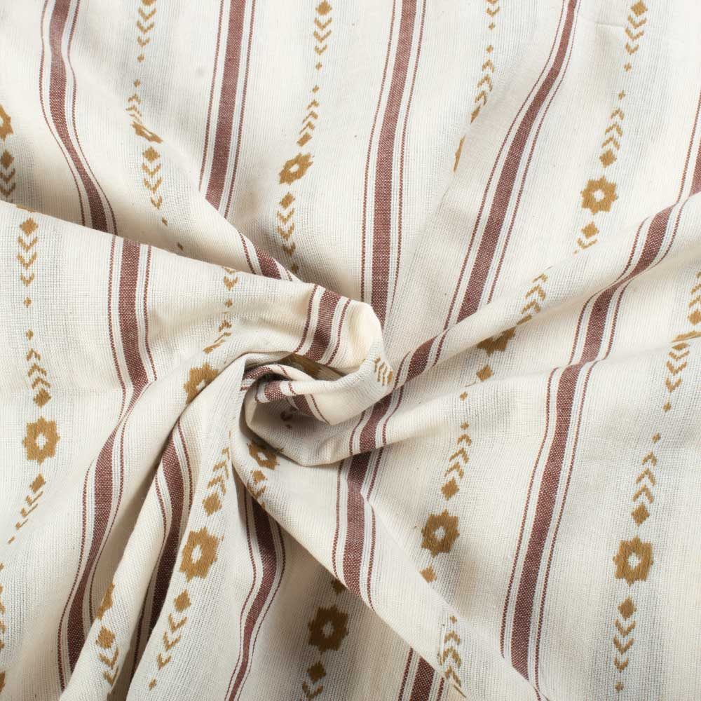 Off White Maroon Extra Warp 90 GSM Pure Cotton Jacquard Fabric
