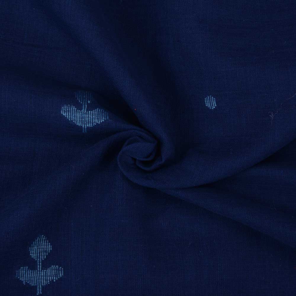 Geometric Dark Blue Jamdani Pure Cotton 60 GSM Fabric