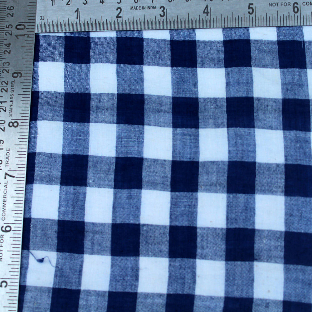CHECK BLUE & WHITE PURE COTTON 70 GSM HANDWOVEN FABRIC
