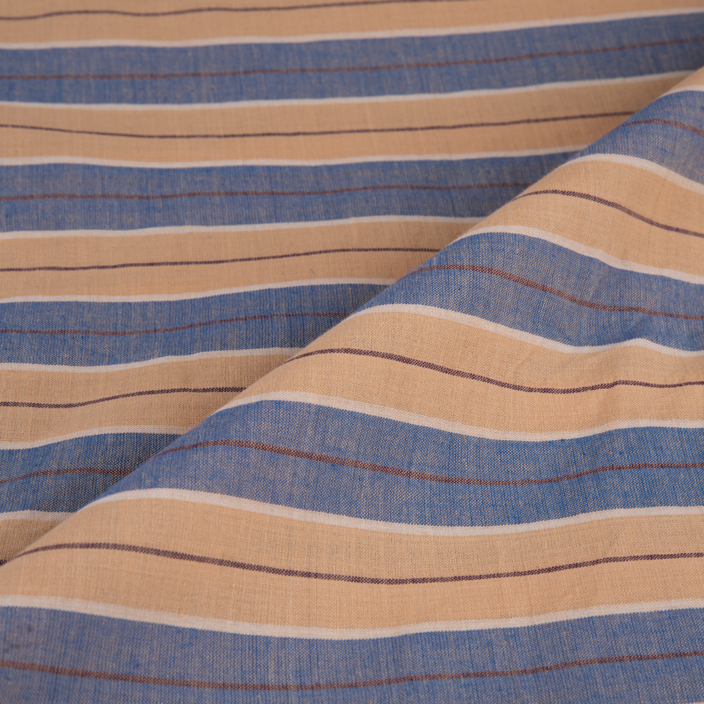 STRIPE ORANGE & BLUE PURE COTTON 90 GSM HANDWOVEN FABRIC