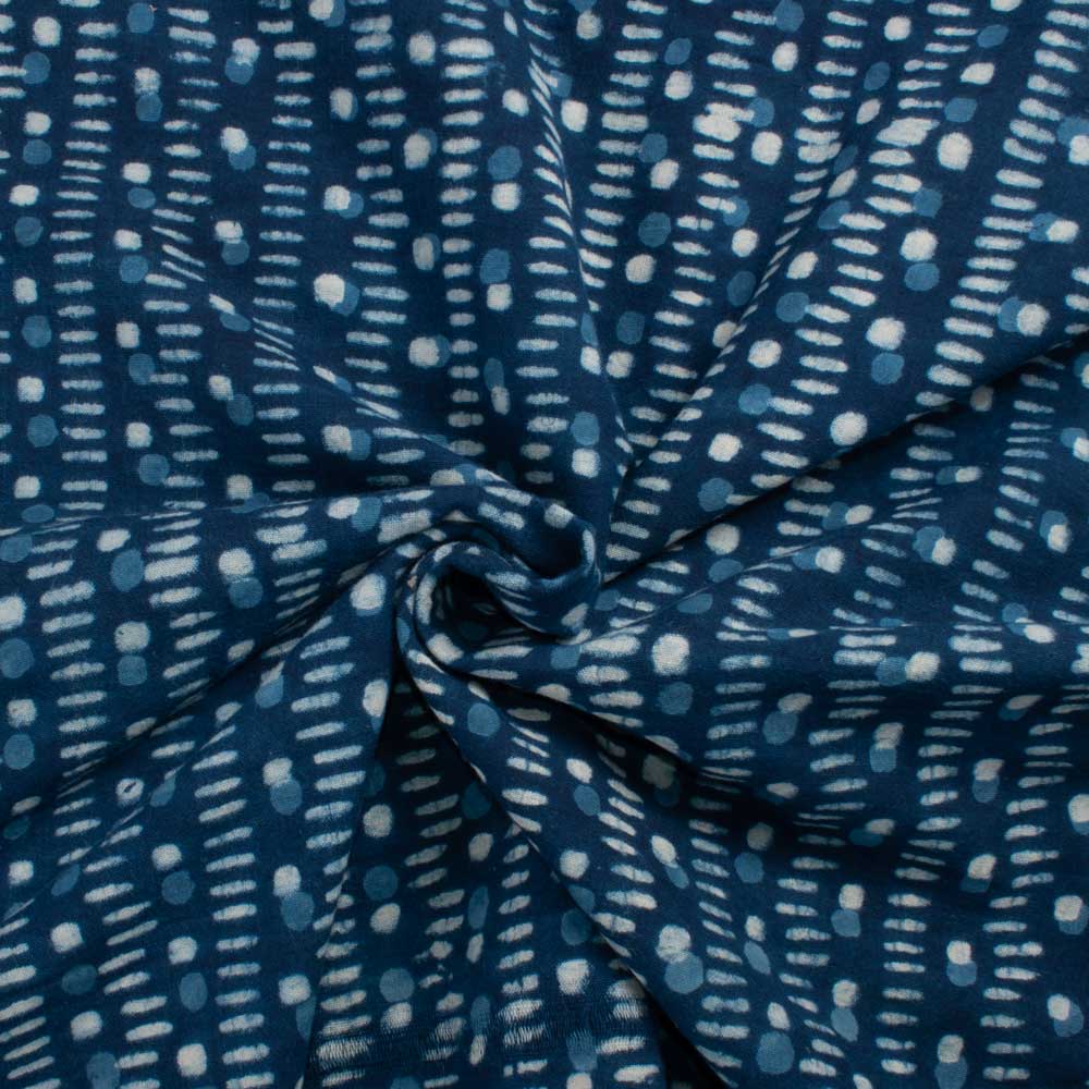  Natural Indigo Dye Blue Block Ajrakh Print Fabric 128 GSM Khadi Fabric