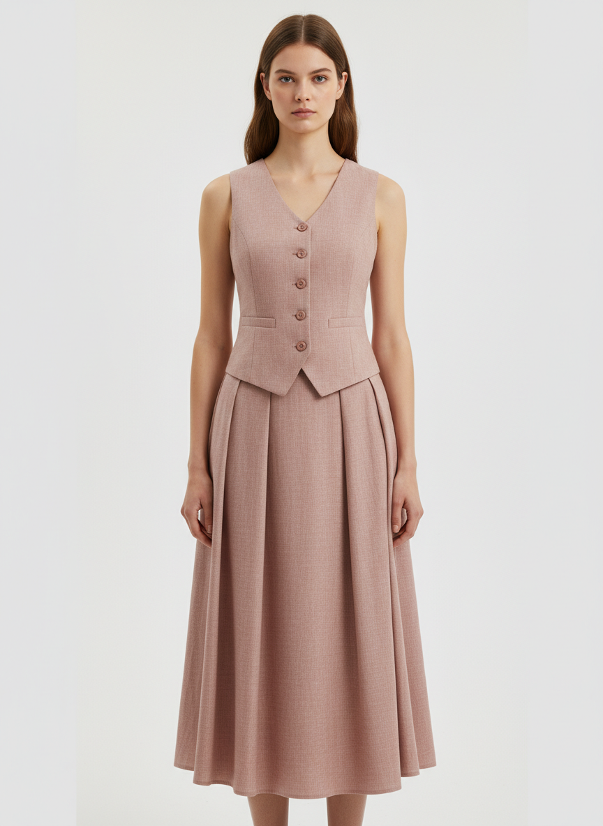 Vest & Pleated Skirt Co-ord Set