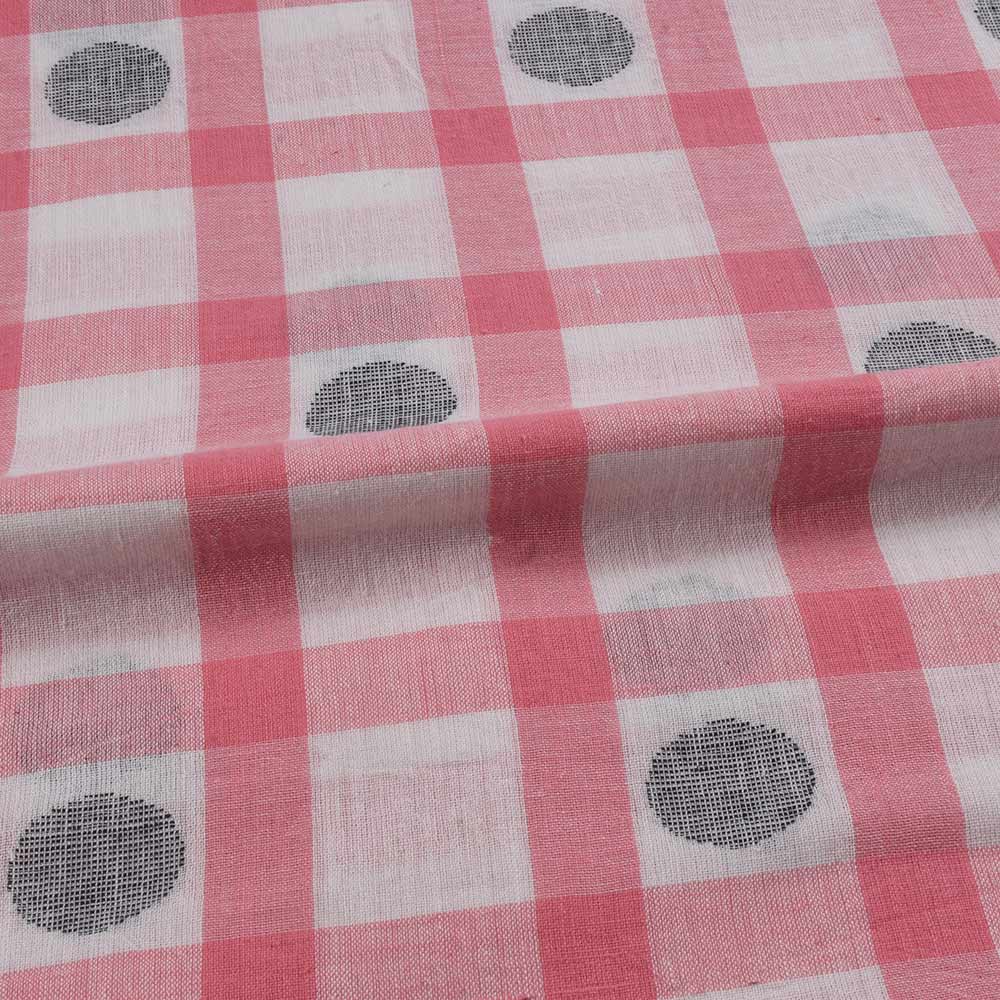 POLKA CHECK PINK & BLACK JAMDANI PURE KHADI 104 GSM HANDWOVEN FABRIC