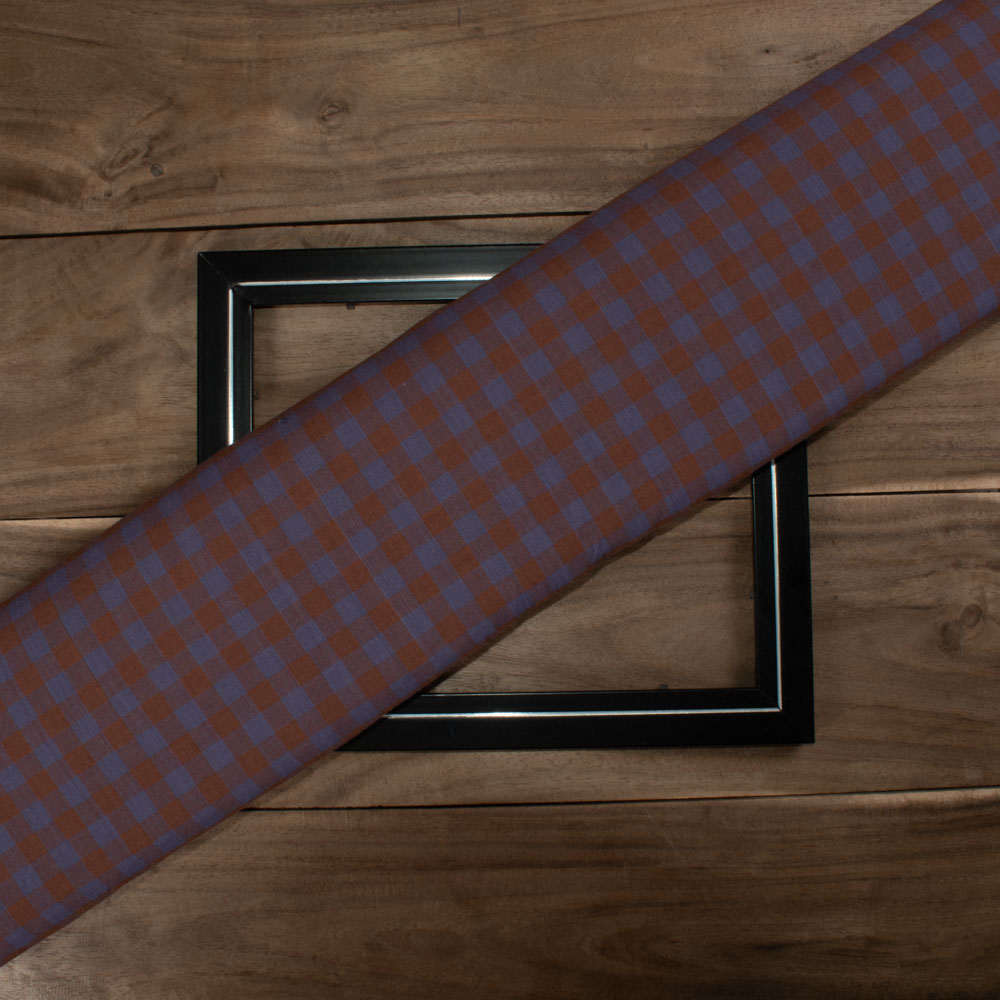 Check Brown Purple Pure Cotton 100 GSM Handwoven Fabric