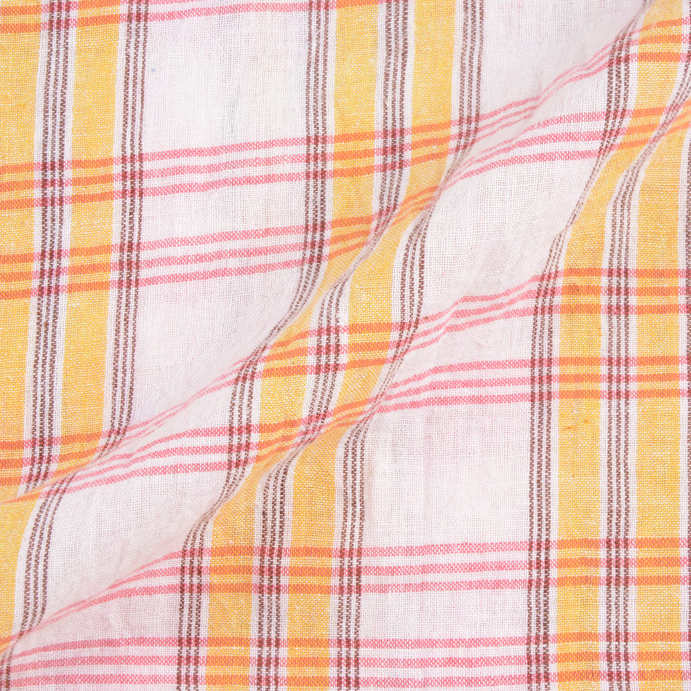 CHECK WHITE YELLOW & RED PURE COTTON 97 GSM HANDWOVEN FABRIC