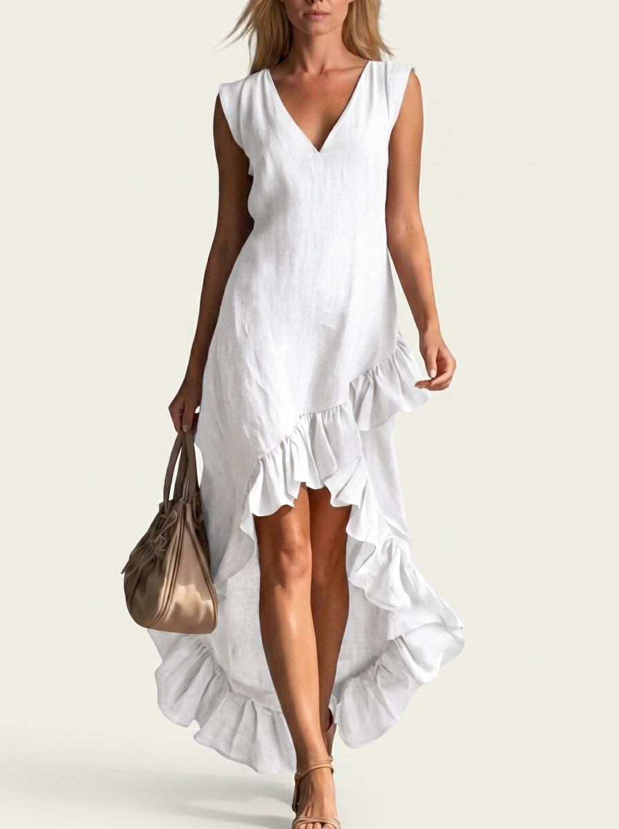 Ruffled Asymmetric High Low Dress