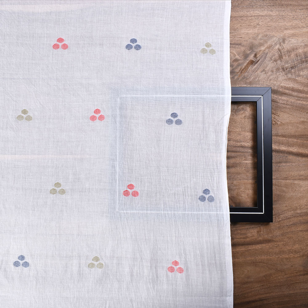 GEOMETRIC WHITE JAMDANI PURE COTTON 58 GSM HANDWOVEN FABRIC