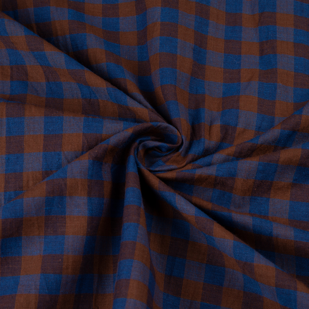 Check Blue & Brown Pure Cotton 92 GSM Handwoven Fabric