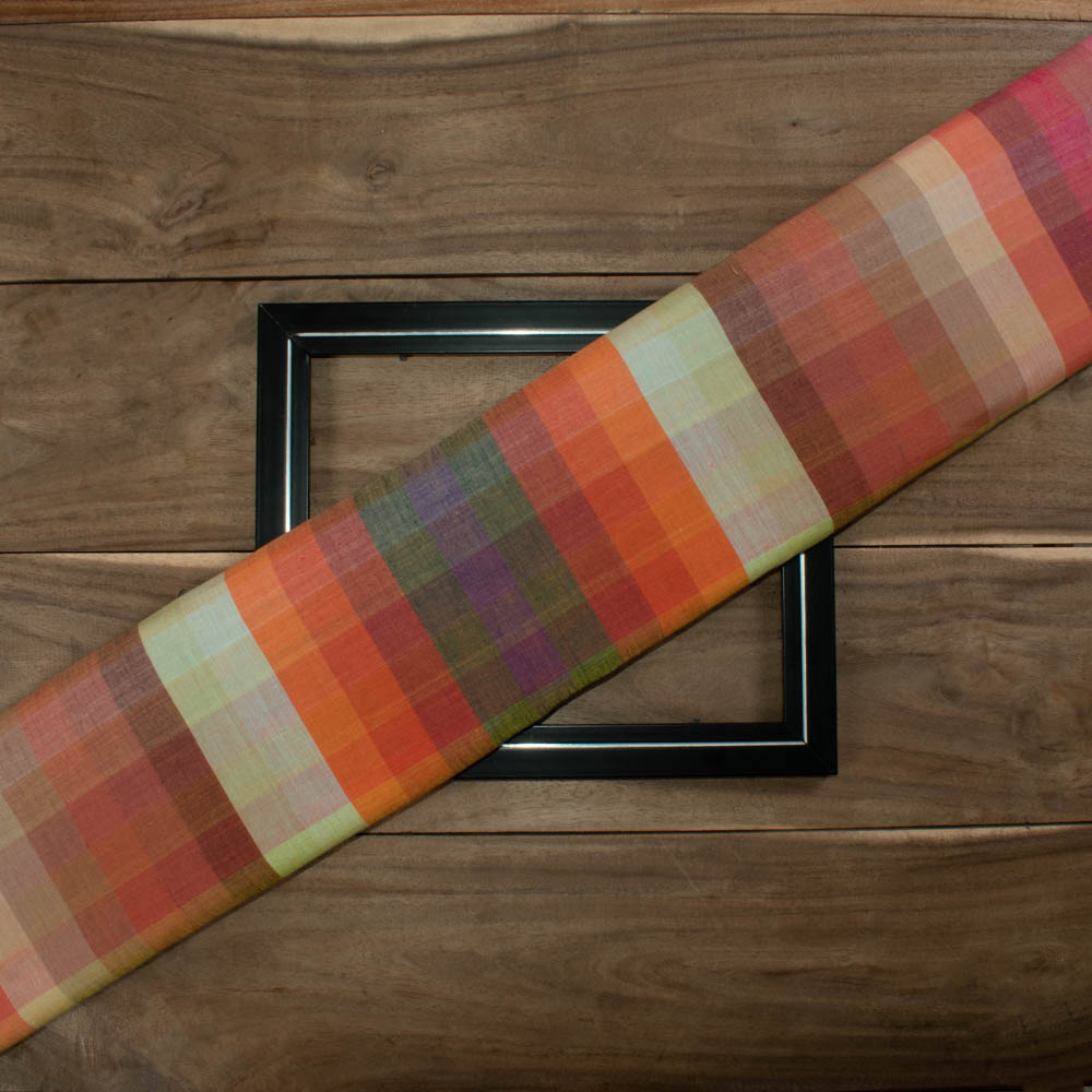 Check Multicolor Pure Cotton 85 GSM Handwoven Fabric 684