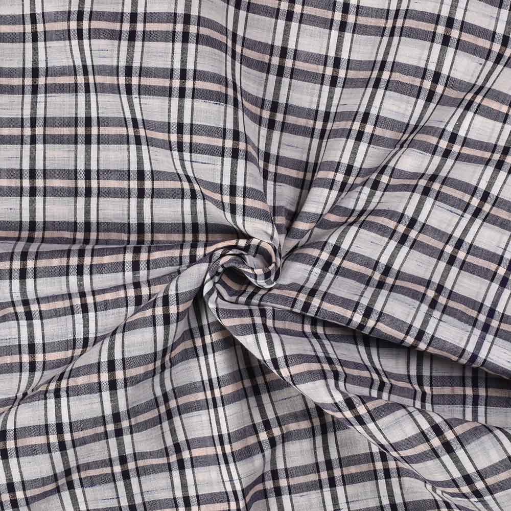 Futki Check Multicolor Khadi Cotton And Linen 95 GSM Handwoven Fabric