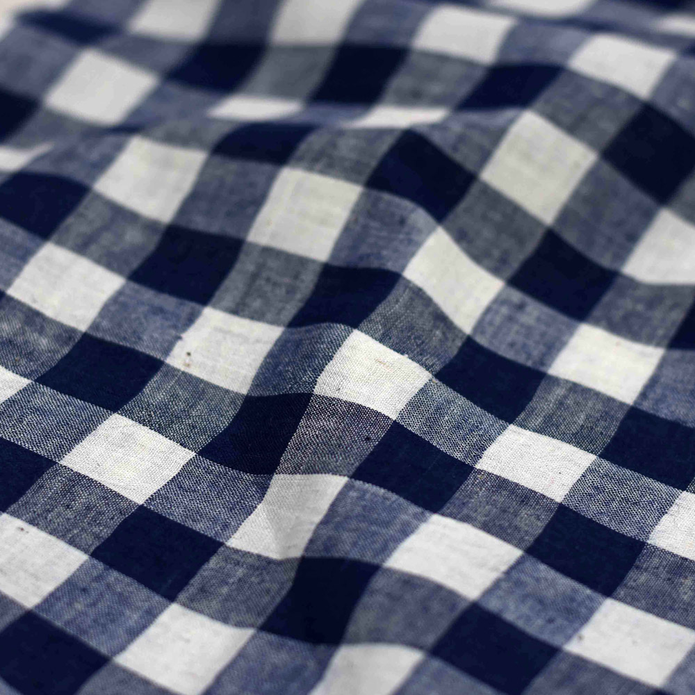Check Blue & White Pure Cotton 70 GSM Handwoven Fabric