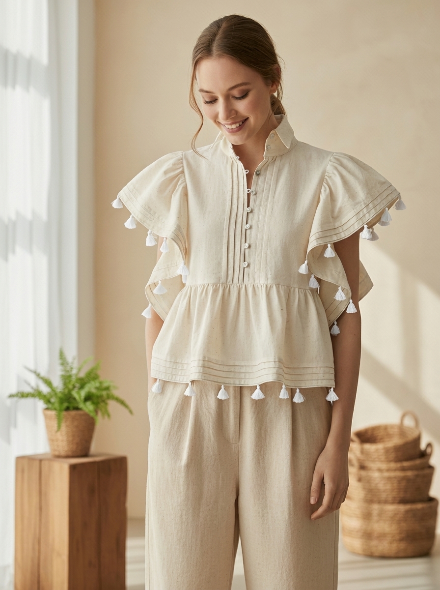 Tassel & Ruffle Sleeve Top
