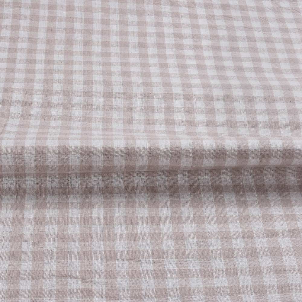CHECK WHITE & BROWN PURE COTTON 90 GSM HANDWOVEN FABRIC