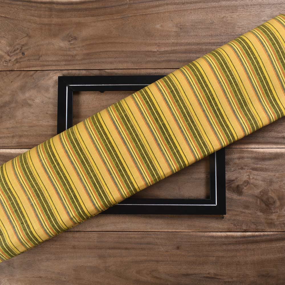 Stripe Yellow Multicolour Pure Cotton 97 GSM Handwoven Fabric