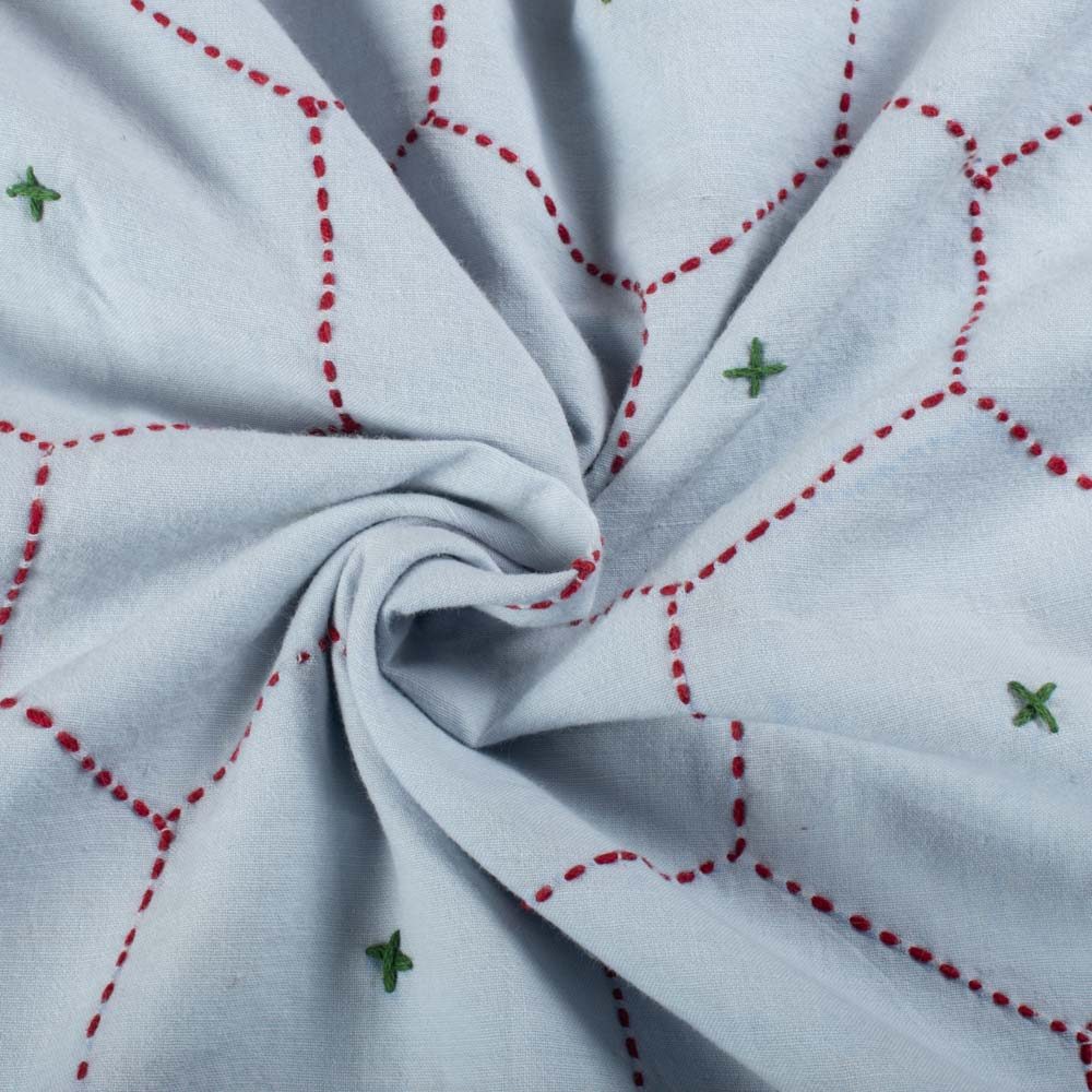 Green Khadi Cotton Hexagon Pattern 130 GSM Handwoven Kantha Fabric