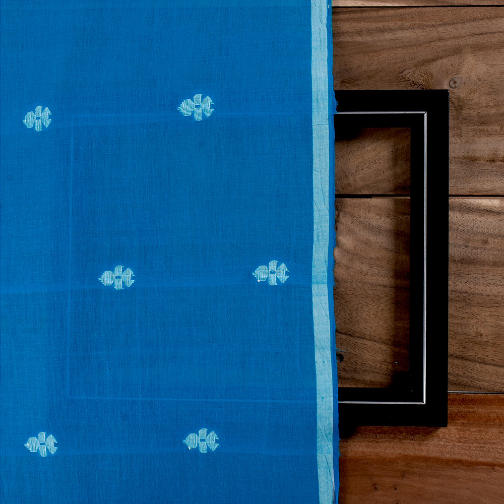 GEOMETRIC TURQUOISE JAMDANI PURE COTTON 62 GSM HANDWOVEN FABRIC