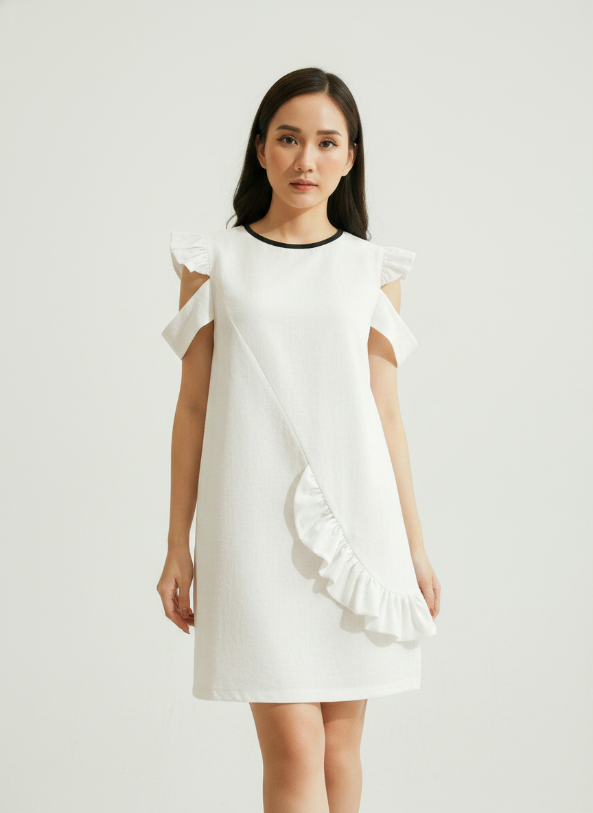 Asymmetric Ruffle Shift Dress