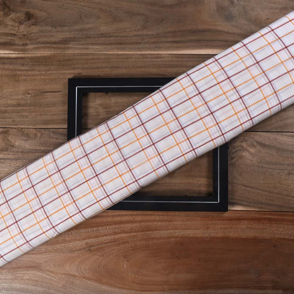 Check White Pure Cotton 68 GSM Handwoven Fabric