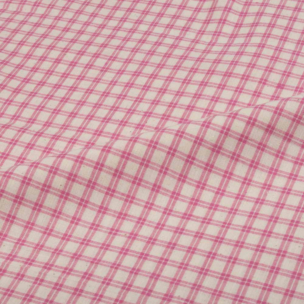 Check White and Pink Pure Cotton 100 GSM Handwoven Fabric